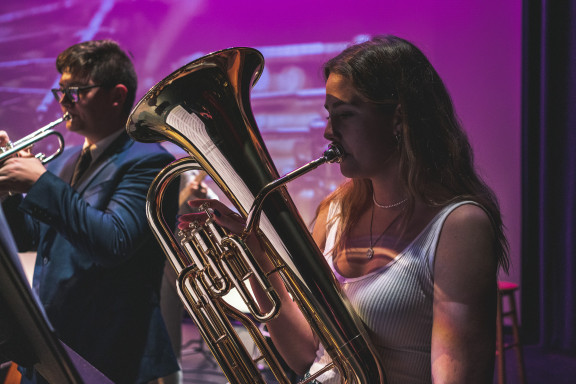 Two students playing in the jazz band