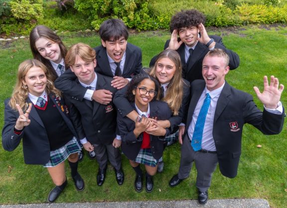 Happy private school students