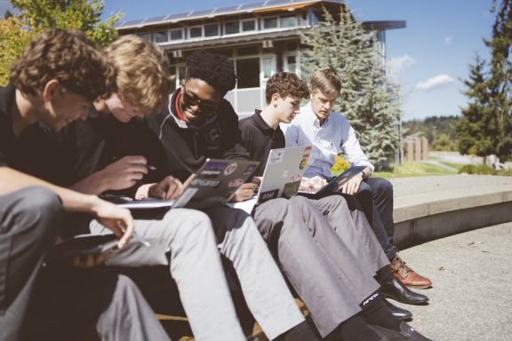 A math class working outside