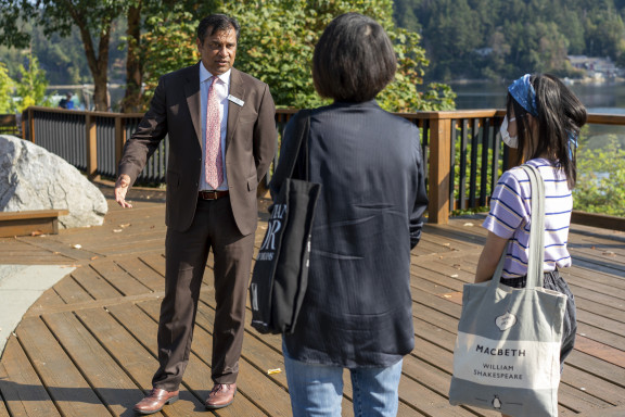 The Head of School talking with a family