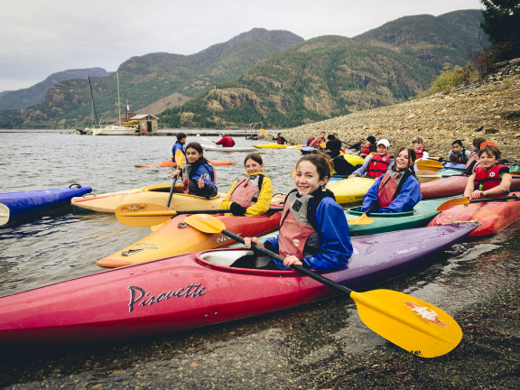 students kayaking