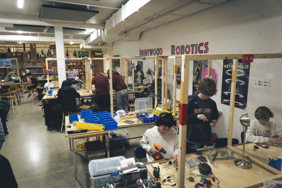 Students working in the robotics lab