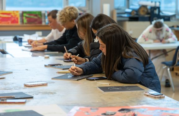 Students drawing in an Art studio