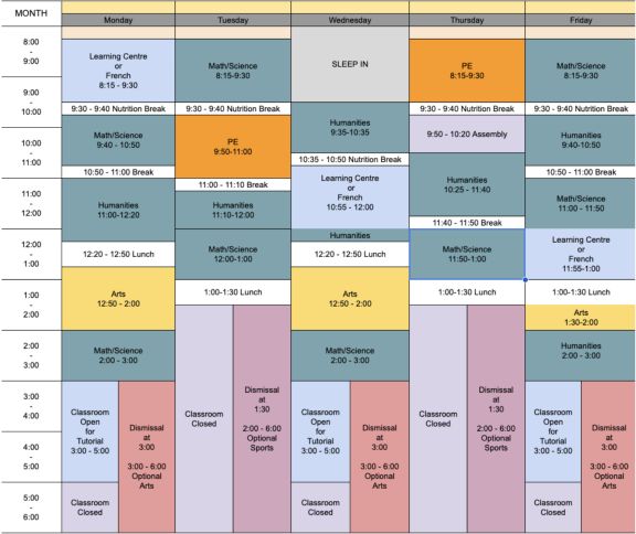 Grade 8 Timetable