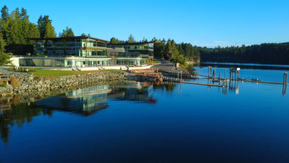 Brentwood's academic centre overlooking the Saanich Inlet and school docks