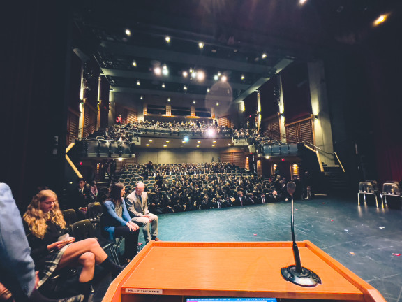 The view towards in the audience from the podium of the theatre