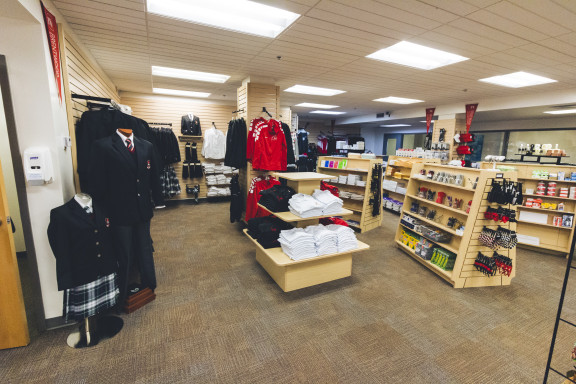 Clothes on display in the School Store