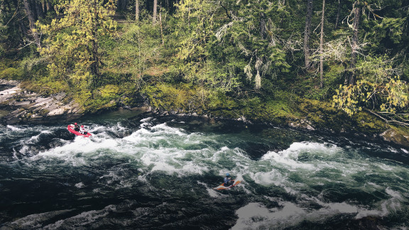 The Cowichan River with kayakers