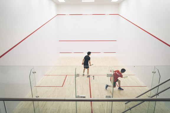 Squash players in a match on the Brentwood courts