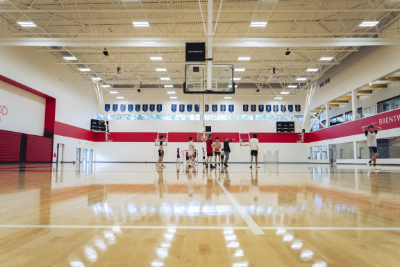 A basketball practice in the main gym