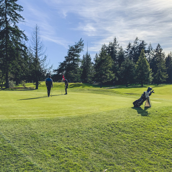 A pair of golfers on the green