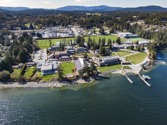 An aerial view of the Brentwood campus
