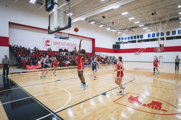 A player shooting the ball during a basketball game