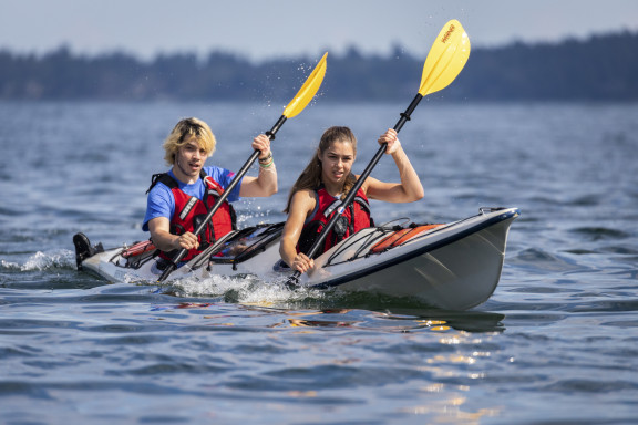 Two students kayaking