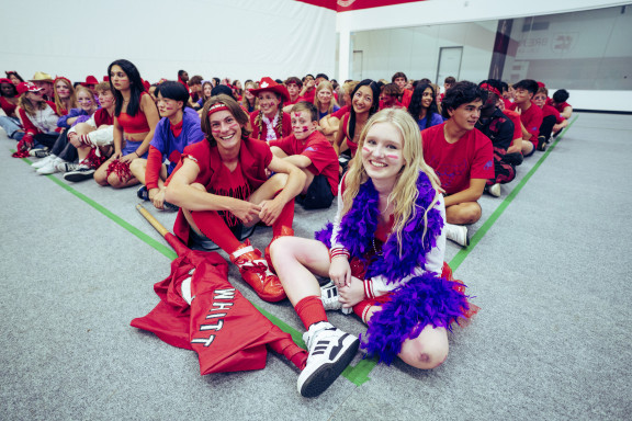 Students dressed in red for Fun and Games night