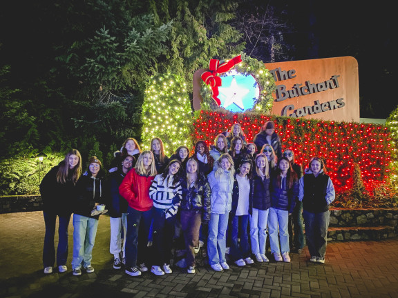 A group of boarding students at Butchart Gardens in Victoria