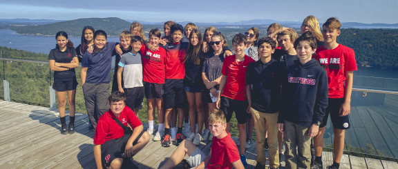 The grade 8 class enjoying the views from the Malahat Skywalk