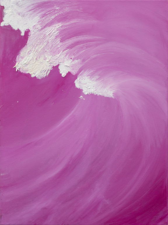 A painting of pink ocean waves
