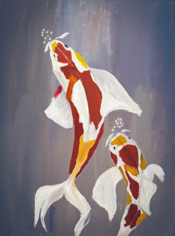 A painting of two Koy fish