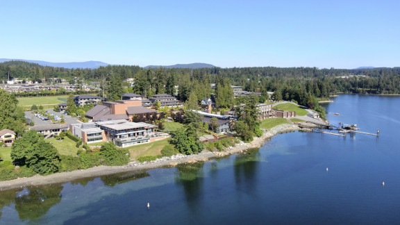 The waterfront from the air at Brentwood College School