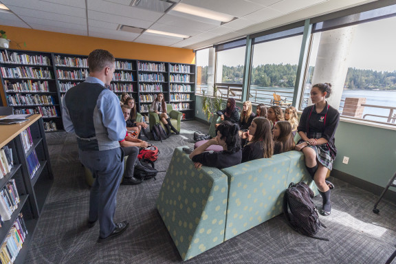 Students in the Ross building learning commons