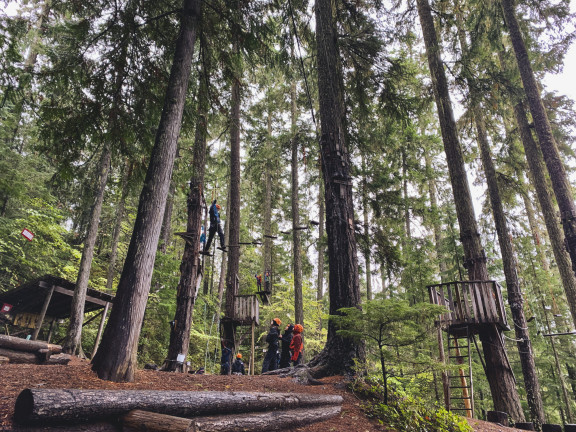 Students walking in the tree canopy in Strathcona Park