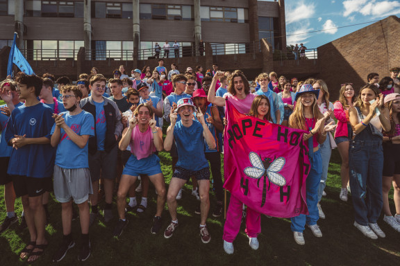 Cheering students during an interhouse competition