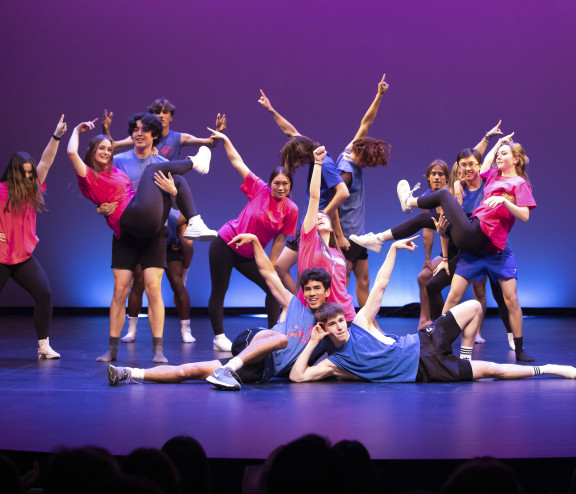 Private school students dancing on stage during the airbard competition