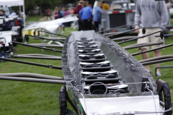 The inside of a rowing shell