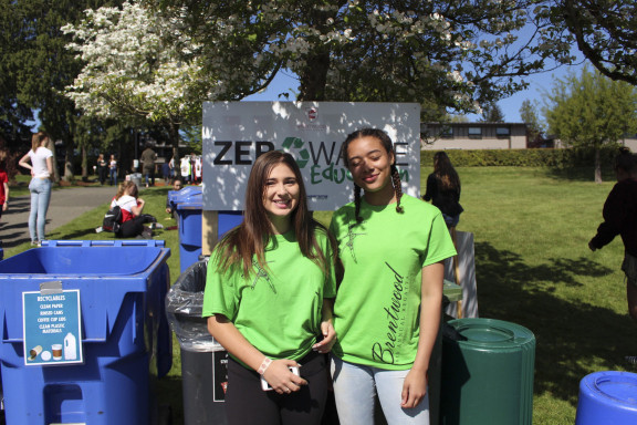 Two students at a zero waste station
