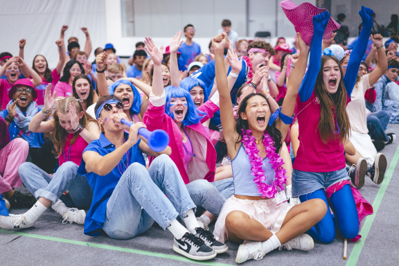Students cheering during an interhouse event