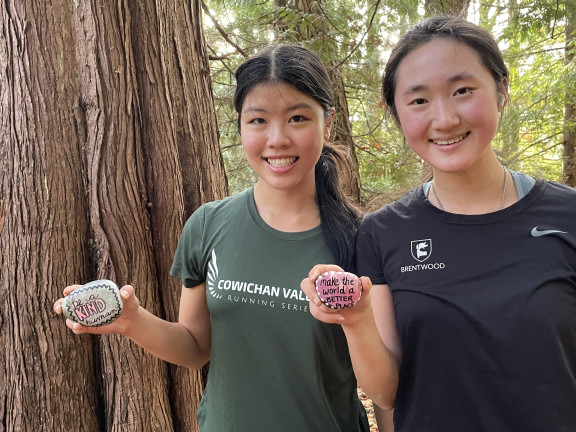 Two students on a local hiking trail