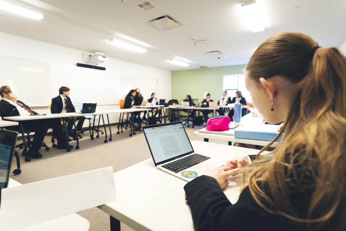 A student speaking at a debate competition