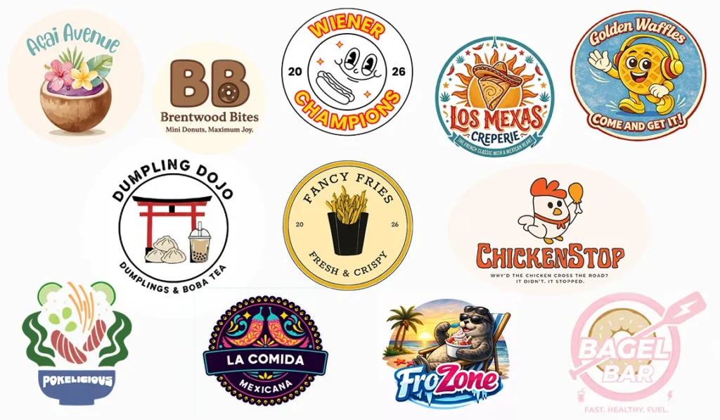 Logos of the food vendors at the regatta