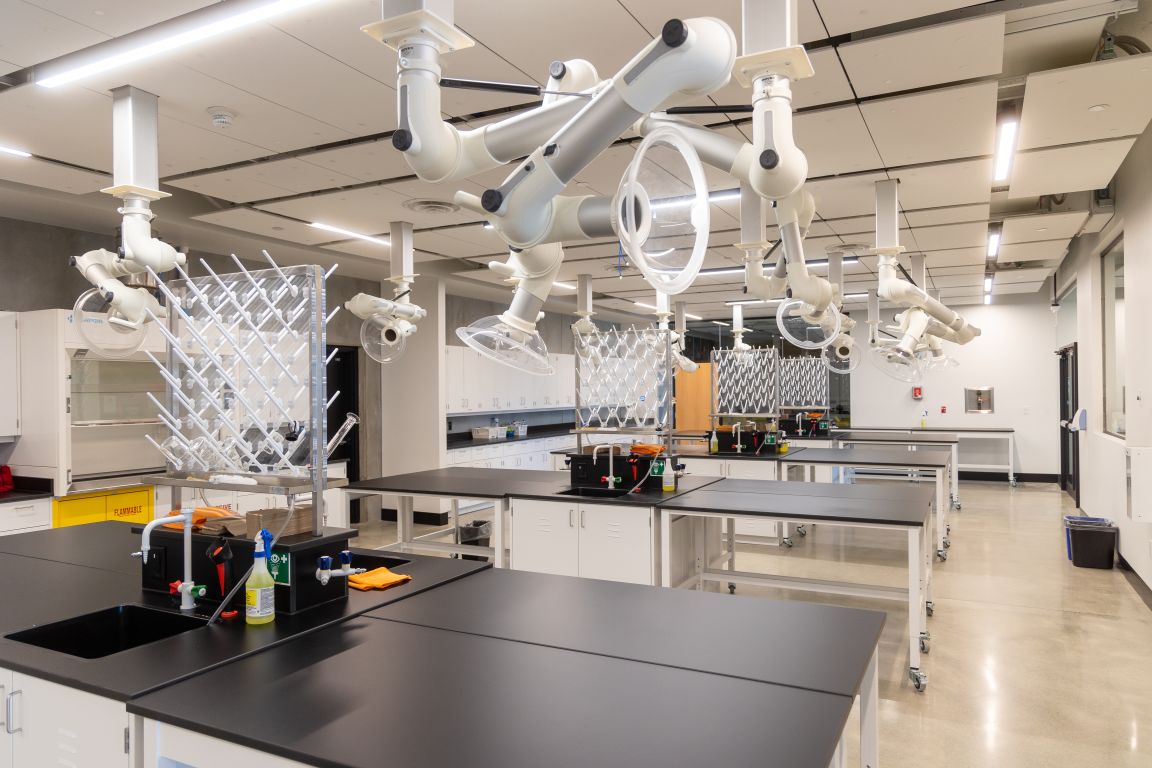 The modern science superlab with overhead fume extractors