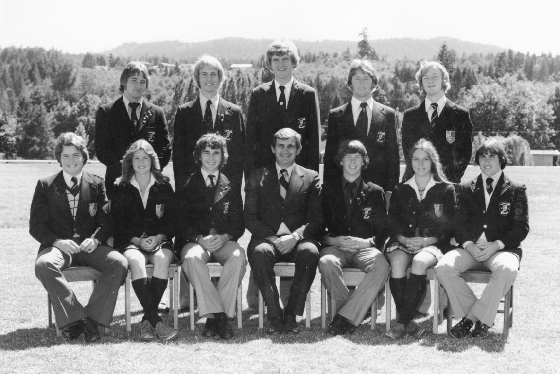 Black-and-white 1976-77 photo of the Brentwood school prefects