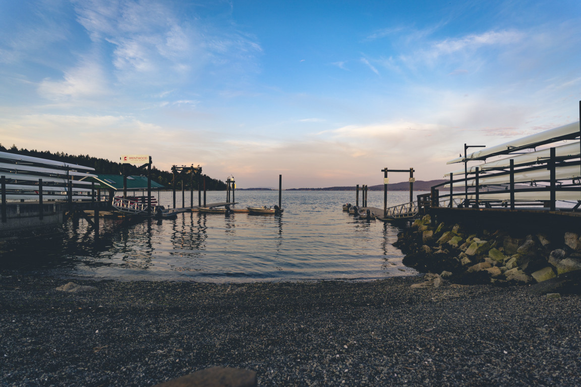The Brentwood waterfront docks at sunset