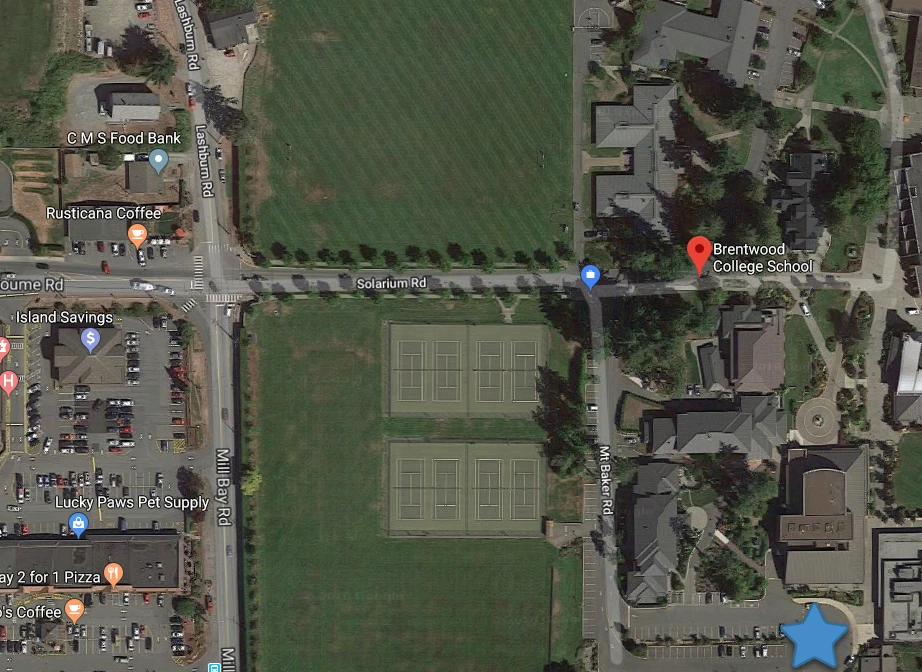 Map showing the Brentwood bus pickup location