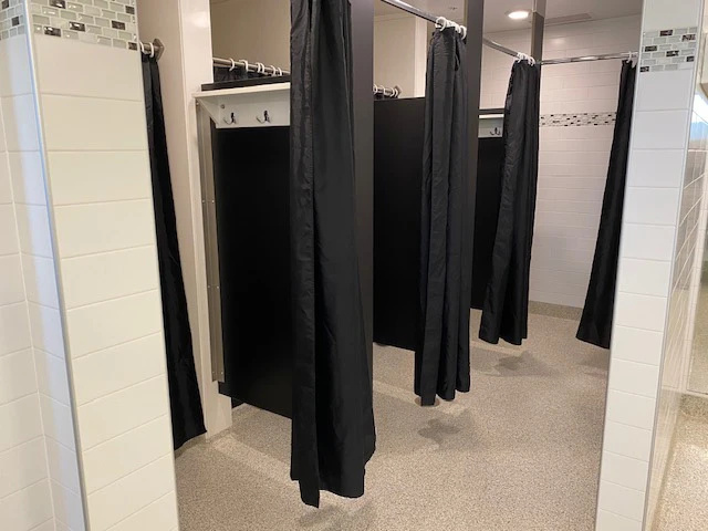 Shared shower facilities in a rental dormitory