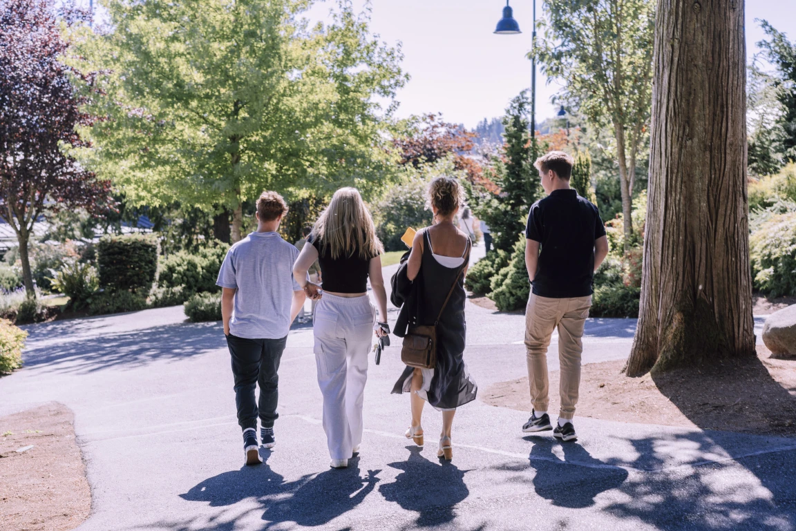 A new family walking on campus